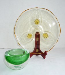 Vint. Depression Glass Plate, Czech Green Art Glass