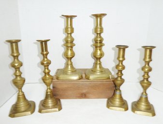 Antique Brass Candlestick LOT, Push Ups