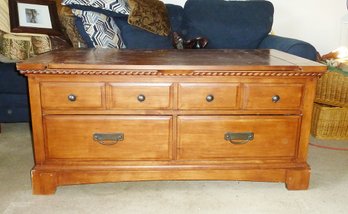 Coffee Table Chest, Slide Top, Bottom Drawers