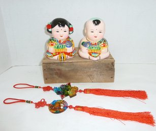 Chinese Glass Tassels, 2 Figurines