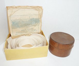Antique Leather Collar Box, Original Collars