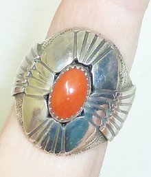 Native American Coral Stone Gents Ring SIZE 12