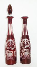 PAIR Antiq Bohemian Ruby Decanters