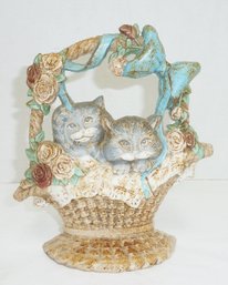 Iron Doorstop Kittens In A Basket