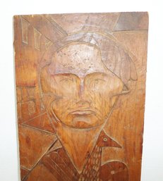 Vint. Folk Art Carved Wood Panel, Man