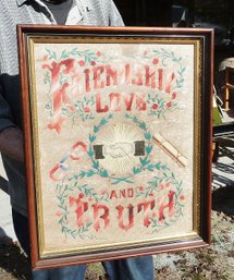 Vintage Fraternal Framed Needlepoint