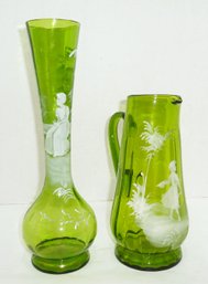 2 Mary Gregory TALL Art Glass Pieces