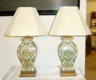 Green Porcelain Table Lamps PAIR