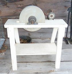 Vintage Bench Grinder, Stone Wheel Grinder On Stand