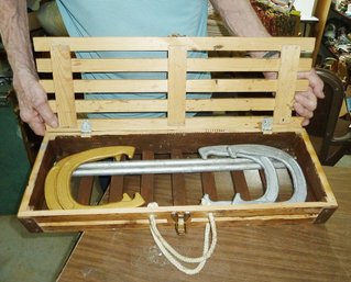 Vintage Horse Shoes In Slat Crate Carry Box