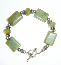 Green Jade Panel & Bead Bracelet, Jewelry