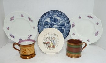 Early Luster Mugs,  Antique Plate LOT