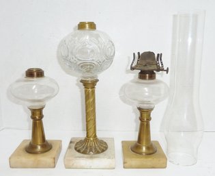 Antique Marble Base Oil Lamp LOT