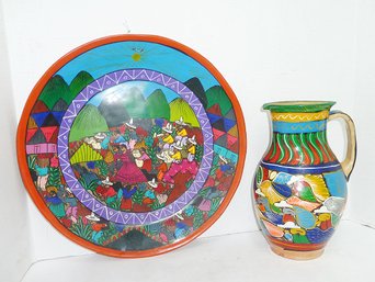 Vint. Mexican Talavera 2 Pc  Art Pottery