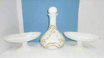 Vint. Milk Glass LOT, Decanter, Sundae Dishes