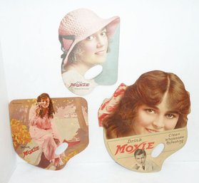 3 Vintage MOXIE Drink Cardboard Fans