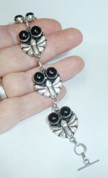 Onyx Stone Link Bracelet Mkd 925, Jewelry