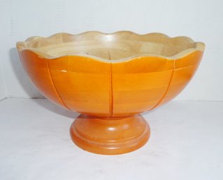 Large Orange Wood Pedestal Bowl