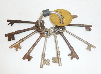 Vint. Skeleton Keys On Ring, PARIS Brass Disc