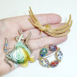 Vintage Lot 3 Pins, Enamel Fish