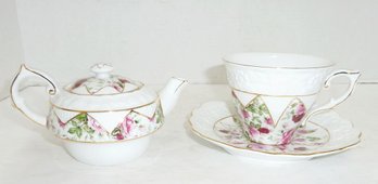 Nantucket Teapot, Matching Cup Saucer