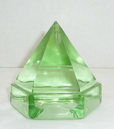 LARGE Prism Shape Green Glass Paperweight