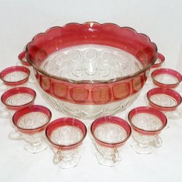 Vint. Punch Bowl Set, Indiana Glass,Lexington Ruby