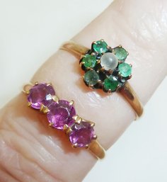 2 Antique Rings Ruby, Emerald