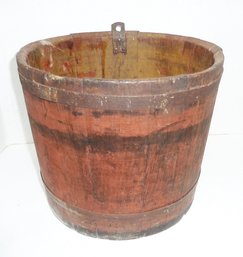 Antique Primitive Wood Sap Bucket, Orig Red