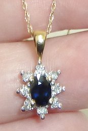 Sapphire 10K Gold Pendant & Chain