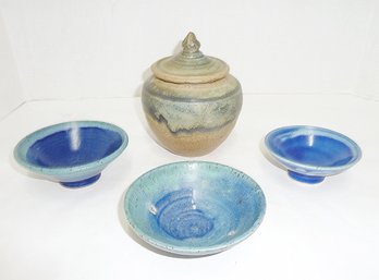 Studio Pottery LOT, Glazed Bowls, Cov Jar