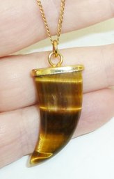 Vintage Tiger Eye Stone Pendant & Chain