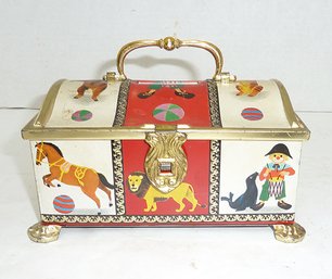 Vint. Tin Litho Coin Bank Treasure Chest