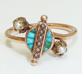 Antique Vict. Ring Turq, Pearls SIZE 5.5