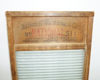 Vintage Glass & Wood Washboard