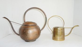 2 Watering Cans, Brass, Copper