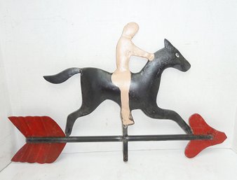 Vint. Metal Horse & Rider Weather Vane