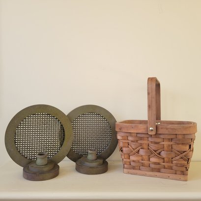 Vintage Candle Holders And Basket (porch)