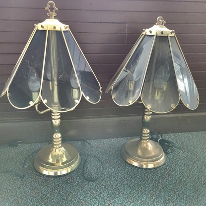 Pair Of Vintage Glass And Brass Touch Lamps (Upstairs Porch)