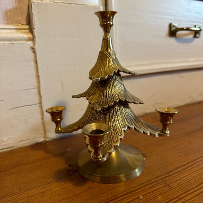Cute Vintage Brass Christmas Tree Candle Holder, Made In India (Up DR)