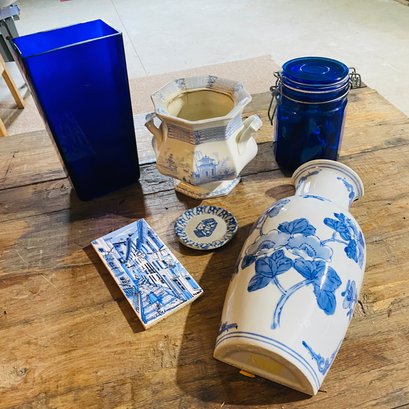 Collection Of Cobalt Blue And White Vase, Wall Hanging & More (BSMT)