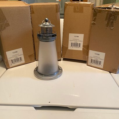 Lookout Lighthouse Candle Lamps For Use With Tealight Candles (4 New, 1 Used) SA
