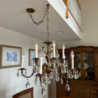 Beautiful Vintage Solid Brass Chandelier With Real Crystals (DR)