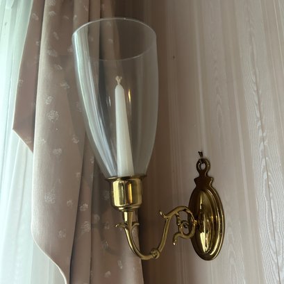 Pair Of Brass Tone Taper Candle Wall Scones (UPLR)