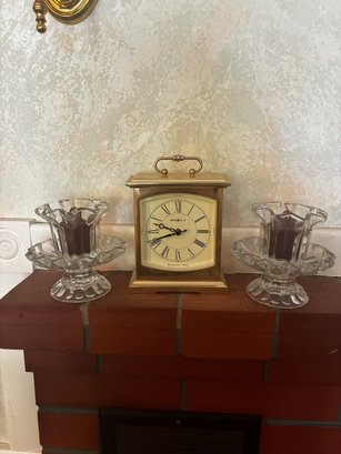 Adorable Mantle Decorative Trio, Heavy Weight Mini Clock, Two Candle Holders  (LR)