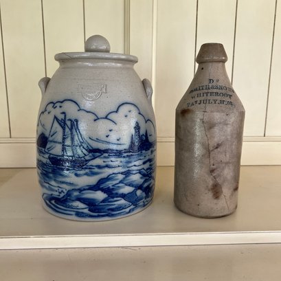 Stoneware Bottle And Canister - As Is (porch)