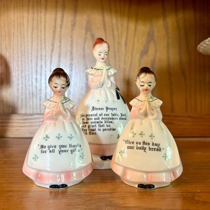 Vintage ENESCO Ceramic Napkin Holder, Salt & Pepper Shakers, Prayer Theme (Kitch)