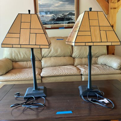 Pair Absolutely Beautiful Heavy Tiffany Style Lamps, See Note (LV)