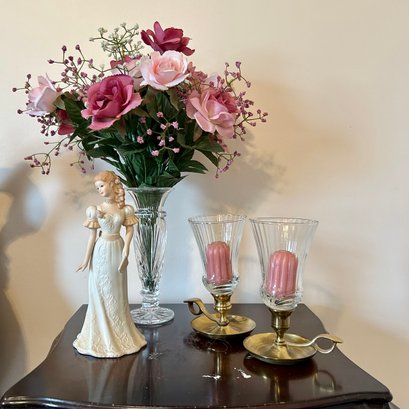 Decorative Items Inc Pair Of Brass Finger Loop Votive Candle Holders, HOMCO Figurine, Vase (MB)