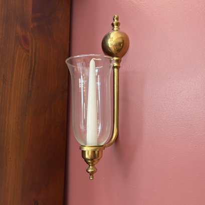 Pair Of Brass And Glass Candle Holder Wall Sconces (DR)